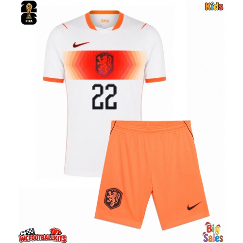 Netherlands Denzel Dumfries #22 Replica Away Stadium Kit for Kids World Cup 2026 Short Sleeve (+ pants)